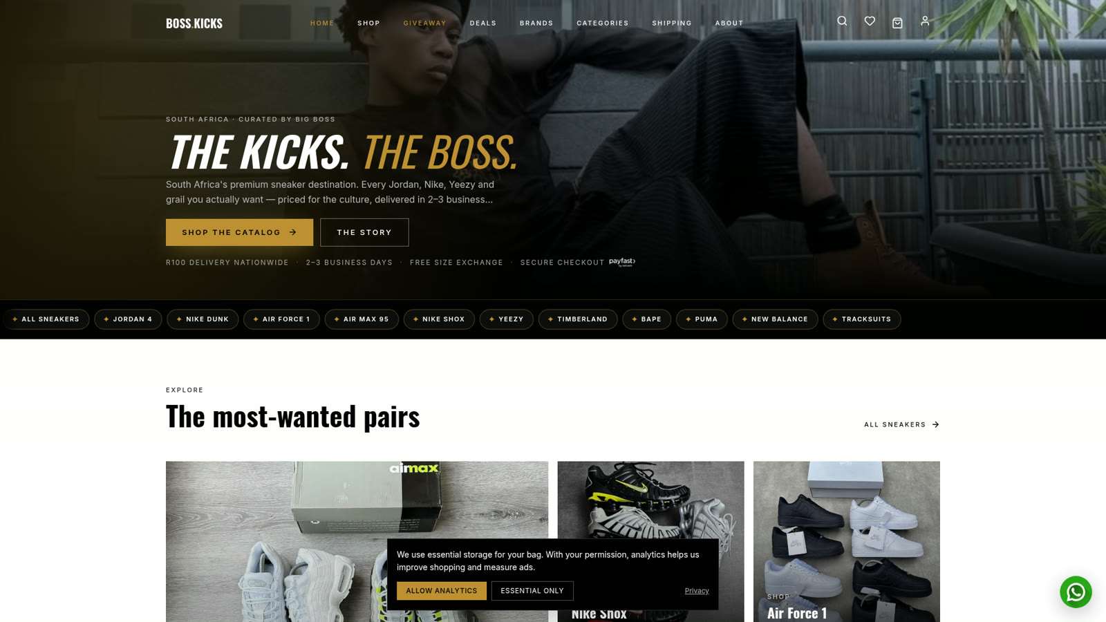 Big Boss Kicks — homepage screenshot
