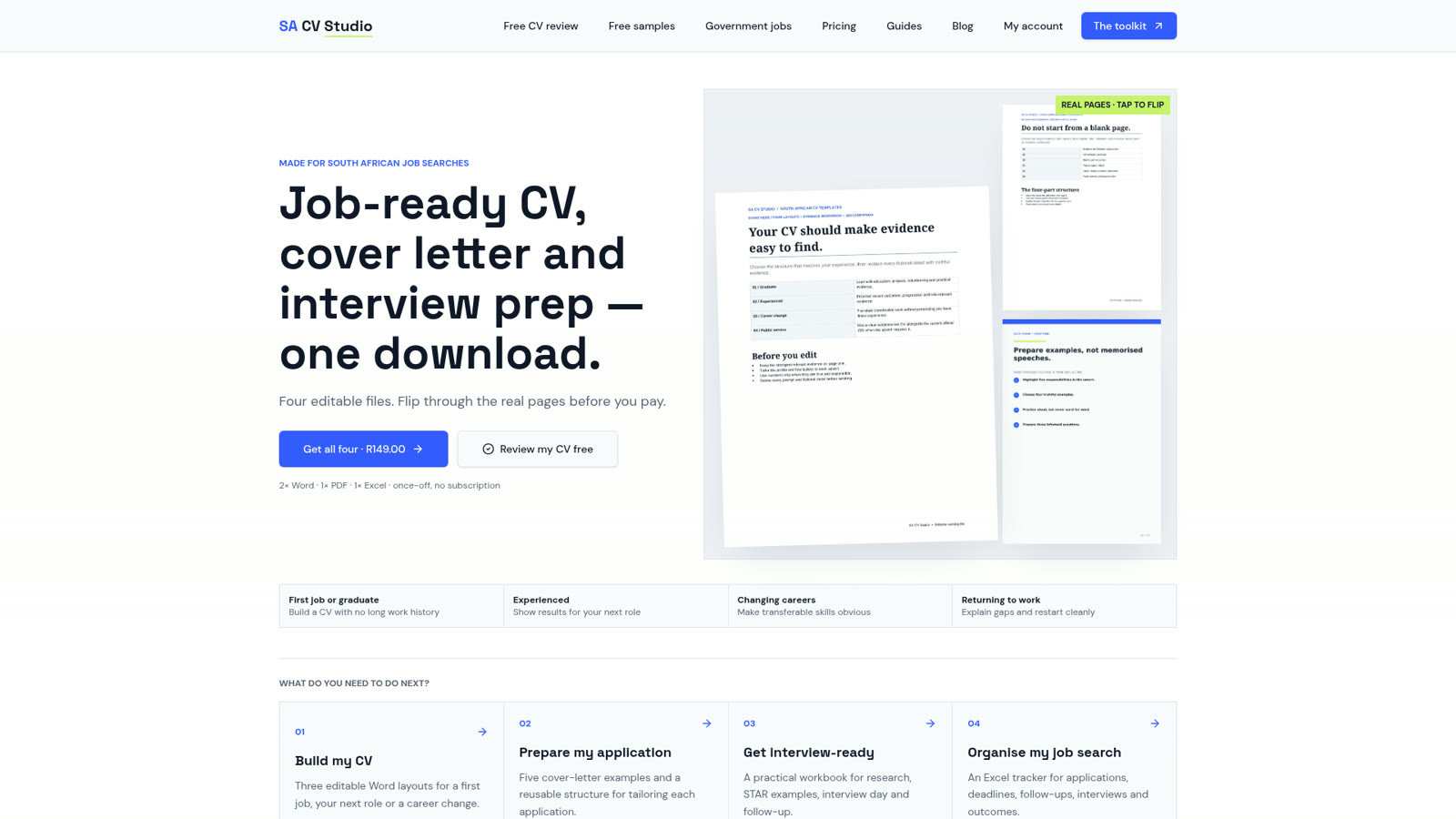 SA CV Studio — homepage screenshot