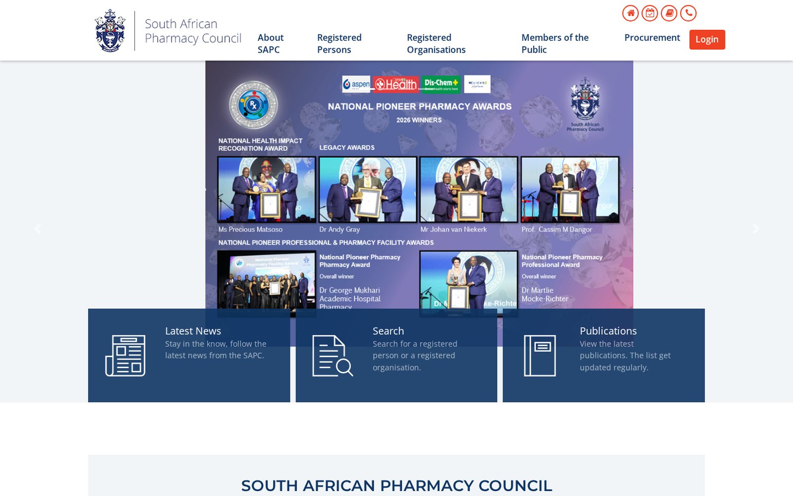Before · current site — pharmcouncil.co.za