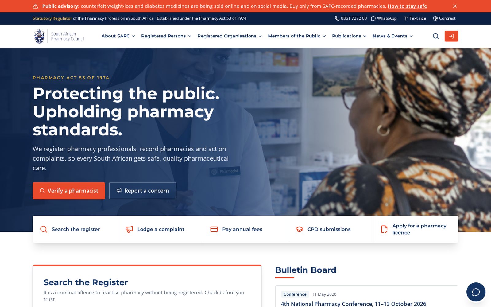 South African Pharmacy Council screenshot